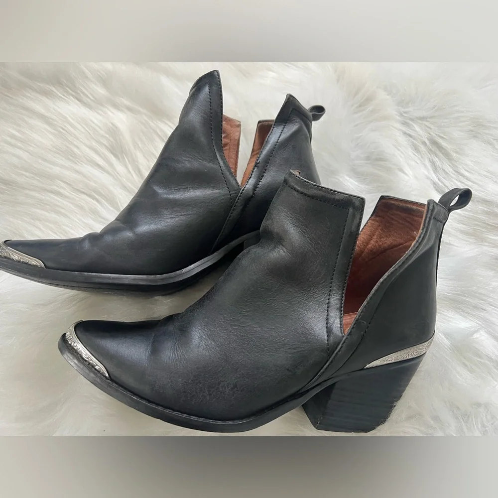Jeffrey Campbell Cromwell - Black Ankle Boots with Silver Western Accents, 7.5